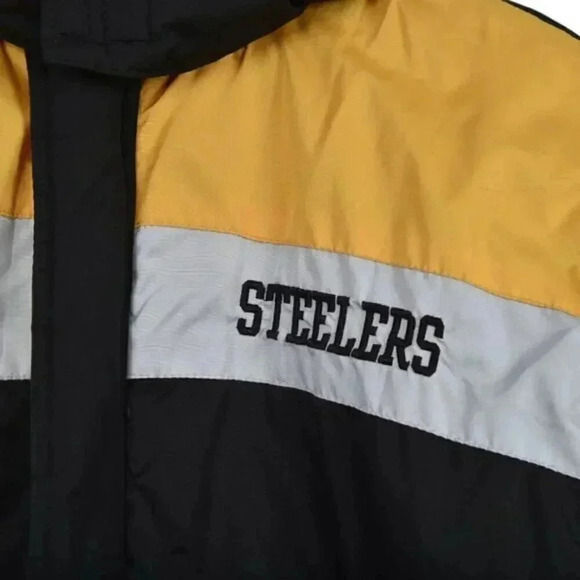 Vintage NFL Pittsburg Steelers Winter Jacket Hood Black Yellow Size Youth XXL - Picture 3 of 14